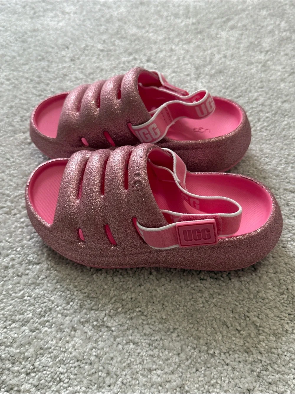 UGG Kids Glitter Pink Slide Sandals with Back Strap EUC 11-12
